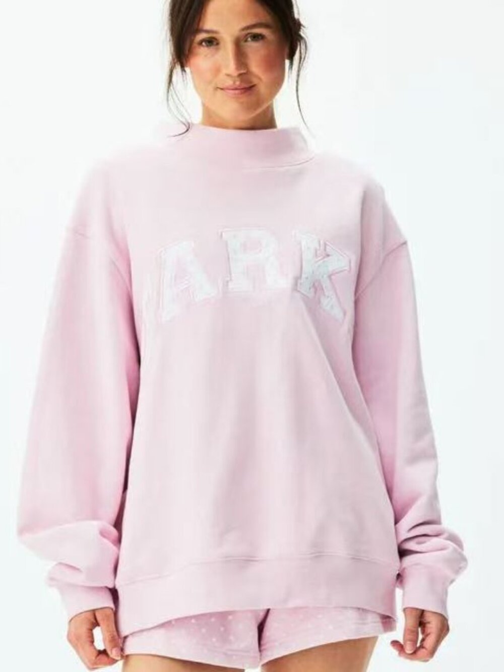 Parke Pink Mock Neck Varsity Logo Sweatshirt L/XL Oversized
